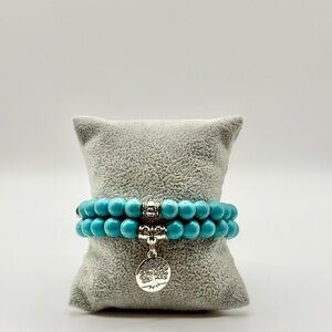Turquoise Beaded Bracelet with Silver Tree of Life Charm